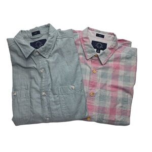 Even Tide Slim Button Down Shirts Green & Plaid Cotton Linen Men’s M Bundle of 2